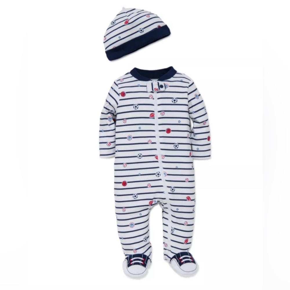 Little Me Striped Footie and Hat Set - Sports